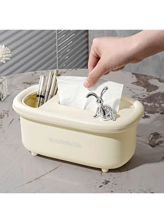 حامل علبة المناديل الأبيض الحديث البسيط مع أقسام مفتوحة لتنظيم طاولة الزينة - Image 2